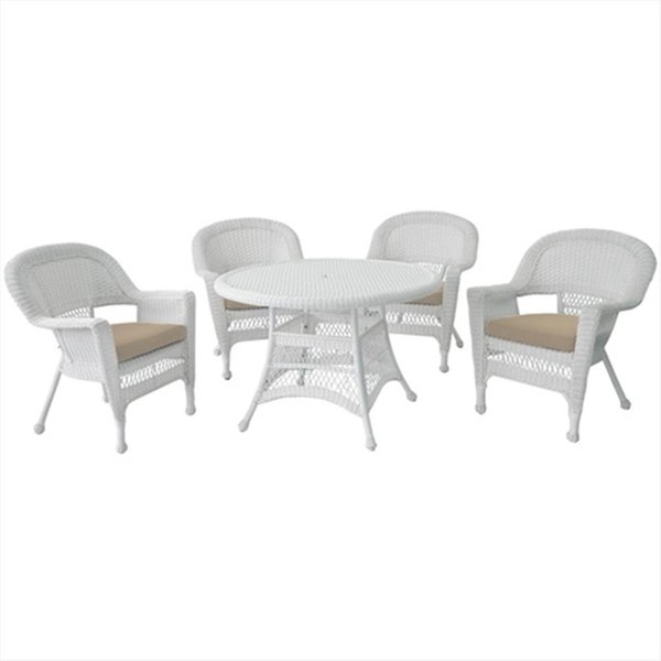 Propation 5 Piece White Wicker Dining Set - Tan Cushions PR1081232